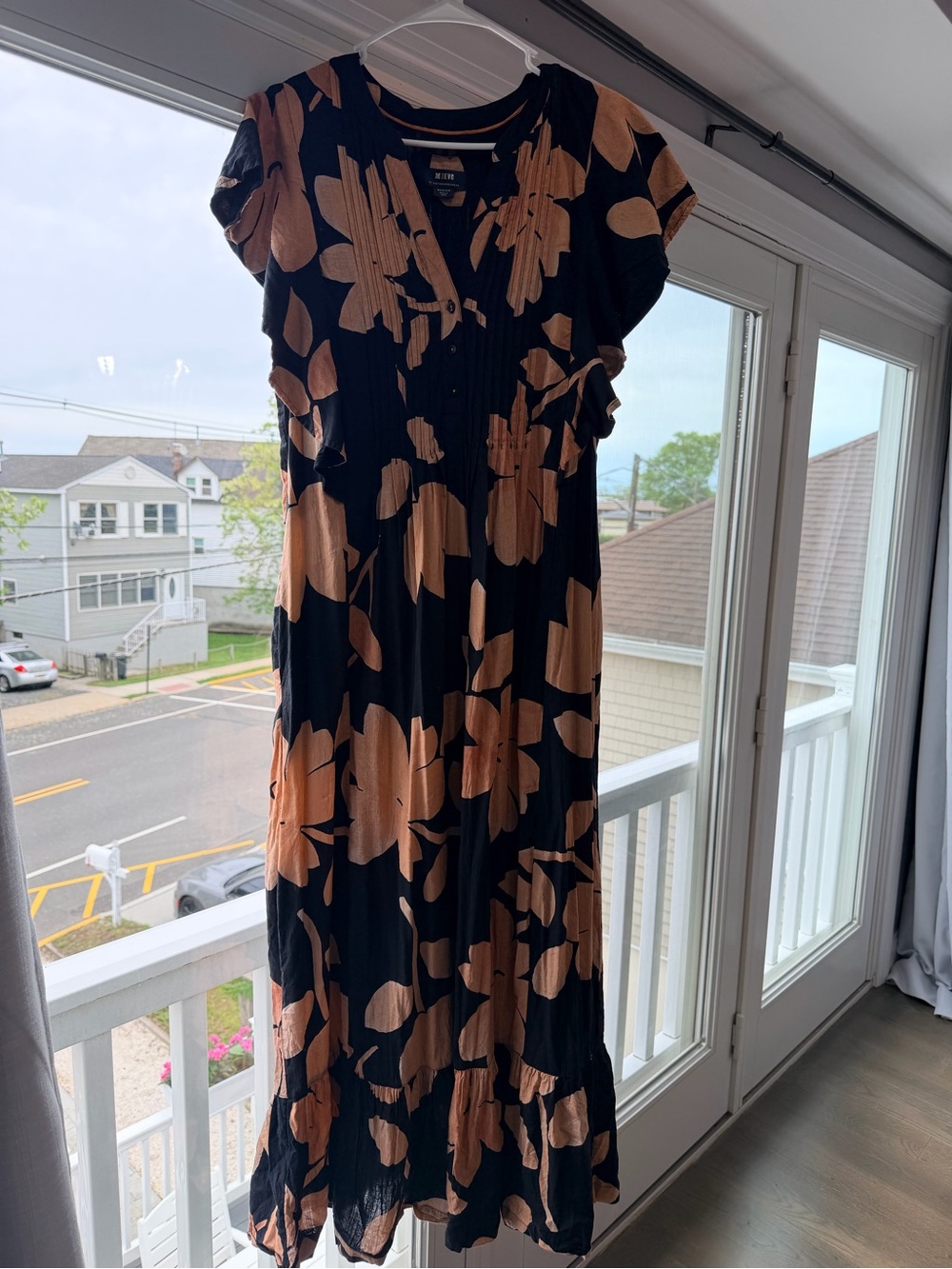 Anthropology Maeve Black Maxi Dress with Tan Floral Print